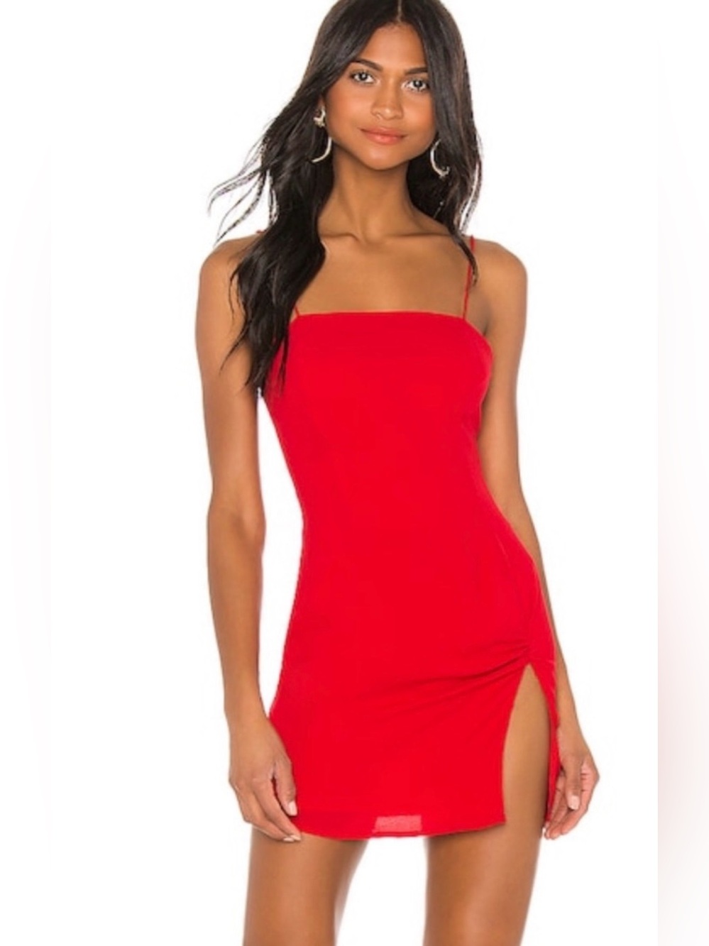 Superdown Red Spaghetti Strap Mini Dress with Side Slit